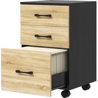 Cajonera oficina archivador con ruedas, cajones y barra colgante para archivos Roble Negro 40x42x65 cm