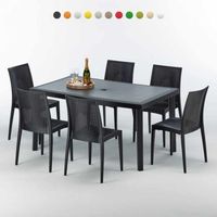 Poly Rattan Tisch Rechteckig mit 6 Bunten Polyrattan Stühlen 150x90 Schwarz