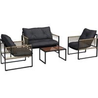 Set da Giardino 4 Pezzi in Rattan con Divanetto, 2 Sedie e Tavolino da Caffè, Grigio e Marrone