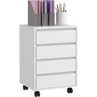 Caisson de bureau rangement bureau sur roulettes 4 tiroirs coulissants en bois aspect bois blanc-Blanc