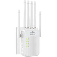 Répéteur WiFi, Puissant amplificateur de Signal WiFi, 6 antennes, 2 Port LAN, WiFi/Extender 2,4 GHz, Couverture jusqu'à 1200 m², idéal pour Le Bureau et la Maison, Installation Facile