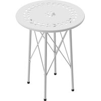 Table jardin ronde acier fleurs feuilles pieds ajustables structure X Ø40x50cm Blanc