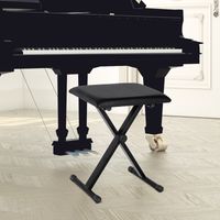 HOMCOM Tabouret piano pliable, banc piano réglable en hauteur de 37 à 47 cm, siège rembourré en PU et pieds en métal antidérapants, charge 100 kg, noir