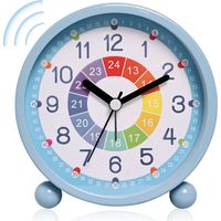 Réveil, réveil numérique pour enfants sans tic-tac, réveil silencieux d'apprentissage, réveil analogique compact pour garçons et filles, bleu