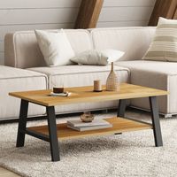Mesa de centro rectangular MADELEINE 100 cm doble tablero madera y negro
