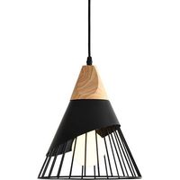 Chandelier Pendant Lamp Iron Wood Cage Creative Cone Modern Black Lighting Indoor Restaurant Living Room Bedroom Study Entrance Light Fixture Sconce, black, ø25cm
