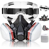 Respirador de media cara con filtros - Máscara respiratoria con 10 discos de algodón con filtro y gafas protectoras, para pintar, polvo, formaldehído, lijar, pulir, trabajar la madera