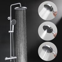 Columna de Ducha Termostática Cromada con Grifo de Latón, Kit de Ducha con Altura Ajustable, Sistema de Ducha Completo