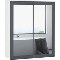 Armario de Baño en Espejo Armario de Baño para Colgar en 2 Puertas de Vidrio et Estantes Ajustables 69x17x75.5cm Blanco