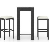3-tlg. Gartenbar-Set mit Kissen Poly Rattan Schwarz vidaXL