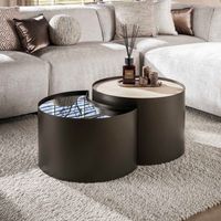 Lot de 2 tables basses en céramique effet travertin et métal bronze