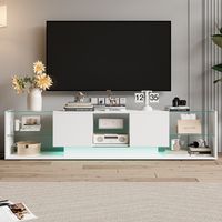 TV-Möbel 200 cm, TV-Möbel mit 2 Schubladen und LED-Beleuchtung, Glasabtrennungen, großer Stauraum, modernes Design, Weiß