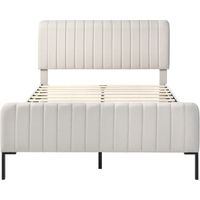 Lit simple capitonné , sommier à lattes et tête de lit réglable, revêtement en lin gris-beige, idéal pour chambre d'enfant ou chambre d'amis.