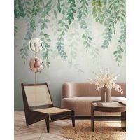 Papier peint intissé Palmiers & Feuilles Bleu, Crème, Vert - 3,71 x 2,8 m