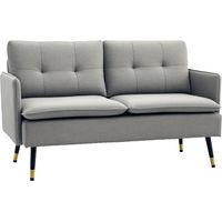 Divano 2 Posti in Tessuto con Cuscini Imbottiti e Gambe in Acciaio 139x68x80cm, Grigio