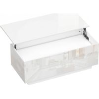 Table basse réglable en hauteur, table de salon moderne avec rangement dissimulé et 2 tiroirs, blanc brillant