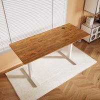 SONNI Höhenverstellbarer Schreibtisch, Stehpult, Bürstenloser Motor mit Smart Memory Funktion, White Desk + 140cm Rustic Brown Table