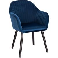 Fauteuil lounge chaise de salle à manger velours et bois bleu