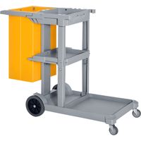 HOMCOM Carro de Limpieza con Bolsa 100L Profesional y Multifuncional para Colectividades Hotel Hostal con 3 Bandejas y 1 Plataforma 121x50,5x96,5 cm Gris y Amarillo