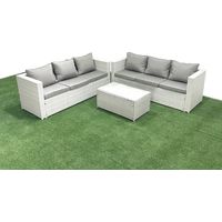 Fimous Garten Polyrattanmöbel Set 6-Sitzer Rattan Garten Sofa Set Hellgrau gemischt