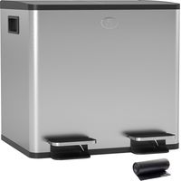 Papelera de Cocina de Acero Inoxidable con 2 Compartimentos 2x15L Pedales Tapas de Cierre Suave y Cubo Extraíble Plata