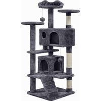 Yaheetech Arbre à Chat 139 cm, Arbre à Grimper avec 2 Niches 3 Plateformes 2 Boules en Sisal Multi-Niveaux Idéal pour 3-4 Chats, Gris foncé