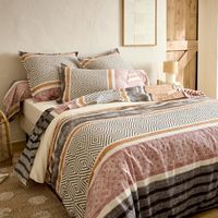 Parure de lit 3 pièces coton motif géométrique housse + taies Noir 260x240 cm