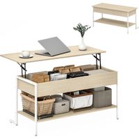 Mesa de Centro Elevable con Cierre Suave Espacio Oculto de Almacenaje y Estante Abierto 95x40x59 cm Natural y Blanco