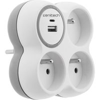 Prise 3x16A + 2 ports USB A/C - Blanc et Gris - Bolea - Zenitech