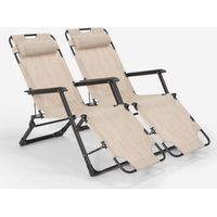 2er Set Liegestühle Strandliegen Sonnenliegen klappbar für Garten und Strand Emily Lux Zero Gravity - Beige