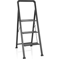 Klappleiter SOLID W6 Stahl / Aluminium schwarz mit Griff 3 Stufen hjh OFFICE