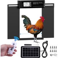 Porte de poulailler automatique extra large à énergie solaire – Écran LCD, télécommande, capteur de luminosité, minuterie et protection anti-pincement – 39 x 29 cm – Noir