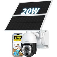 Xega Caméra de Surveillance 4G LTE 5MP Zoom Optique 10X, Panneau Solaire 20W, Batterie 30 000 mAh, Enregistrement 24/7, Vision Nocturne 30 m