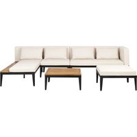 BRACCIANO 4-Sitzer Lounge Set mit Tisch und Ottomane rechtsseitig Hellbeige zertifiziertes Akazienholz