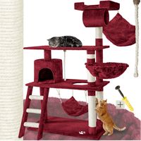 Arbre à chat panneau de fibres griffoir sisal 141cm rouge bordeaux