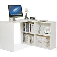 Eckschreibtisch, Computertisch L-Förmig mit 4 Ablagen Großer Umkehrbarer Winkel Links/Richtig 106 x 106 x 74,5cm fürs Arbeitszimmer Wohnzimmer Büro,Weiß-Mondeer