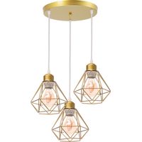 Lampada a Sospensione Retrò Metallo Diamanti Risparmio Energetico Lampadario Industriale Vintage E27 Cucina Soggiorno Sala da Pranzo Barra 3 Luci (D'oro Rosa)