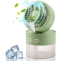 1 mini ventilateur de bureau USB pliable (vert) - Humidification de l'air frais - Multifonction - Veilleuse
