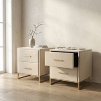 Set di 2 comodini 40x40x50 cm, con 2 cassetti, tavolino laterale imbottito in tessuto velluto, design moderno e lussuoso, beige