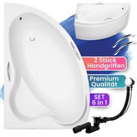 Badewanne Eckbadewanne 160x100 Links mit AcrylSchürze + Handgriffen, Ablauf & Füße GRATIS - Komplettset 5in1 Original Acryl Wanne - BADLAND ADA