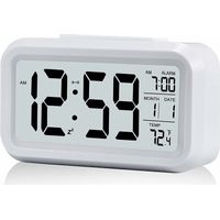 Réveil numérique à piles, grand écran LED, température, calendrier, blanc – DELKEVIC