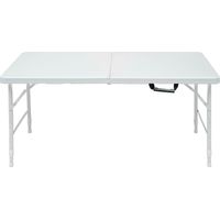 Table de loisirs pliante 125 cm – Hauteur réglable 58-74 cm, plateau plastique haute densité, capacité 99 kg – Idéale pour jardin, maison et bureau – Blanc