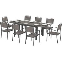 Set Pranzo 9 Pezzi Tavolo Alluminio + 8 Sedie Grigio