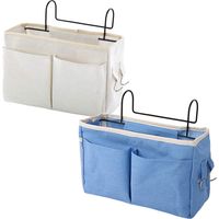 Loft Bed Storage Bedside Hanging Storage Bag, 2pcs White/Blue Bedside Hanging Bedside Basket Bedside Organizer Hanging Bed for Loft Bed,Books,Bottles,Phone,Magazines