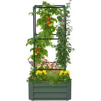 Jardinera Exterior Grande con Enrejado y Fondo Abierto para Plantas Trepadoras 61x61x140 cm Verde