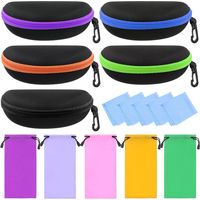 15Pcs Sunglasses Case Set, 5 Colors Portable Travel Sunglasses Case, Zipper Travel Eyeglasses Cases with Hook, Safety Glasses Cases Zipper Shell Eyeglasses with Glasses Pouch and Cleaning Cloth