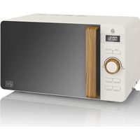 Swan Forno a microonde digitale Nordic 20 L, 6 livelli di potenza, timer da 30 minuti, facile pulizia, modalità scongelamento, manico effetto legno, bianco opaco