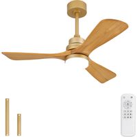 Ventilateur de plafond en bois de 107 cm (42 pouces) avec lumière et télécommande, ventilateur de plafond d'intérieur et d'extérieur, ventilateur de plafond extérieur moderne à 3 pales pour patio, sal