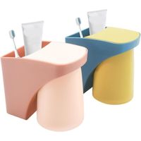 Lot de 2 Porte-gobelets à Dents sans perçage,Porte-gobelets à Dents sans perçage, Porte-Brosse à Dents avec gobelet magnétique,Porte-Brosse à Dents électrique pour la Famille(jaune + ros