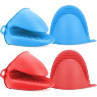 Lot de 4 gants de cuisine en silicone résistant à la chaleur, tapis isolants thermiques en silicone, mini gants de cuisine en caoutchouc, gants de cuisine mignons (rouge, bleu)